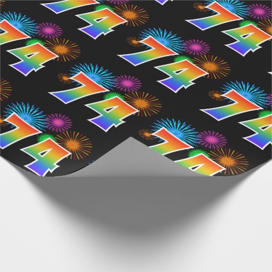 Leuk vuurwerk + regenboogpatroon "74" Evenementnum Cadeaupapier (Hoek)