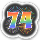 Leuk vuurwerk + regenboogpatroon "74" Event # Sticker (Voorkant)