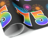 Leuk vuurwerk + regenboogpatroon "75" Evenementnum Cadeaupapier (Rol Hoek)