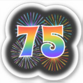 Leuk vuurwerk + regenboogpatroon "75" Event # Sticker (Voorkant)