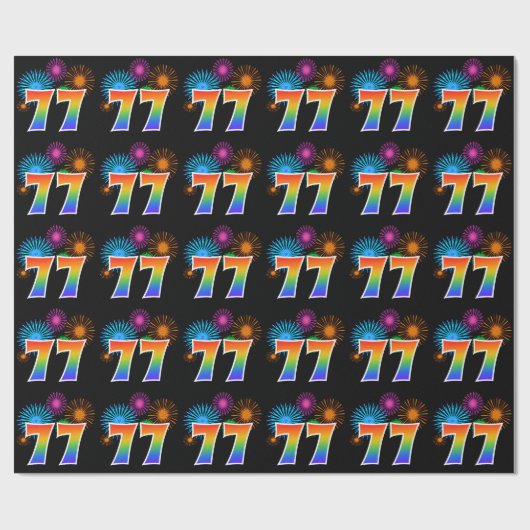 Leuk vuurwerk + regenboogpatroon "77" Evenementnum Cadeaupapier (Vlak)