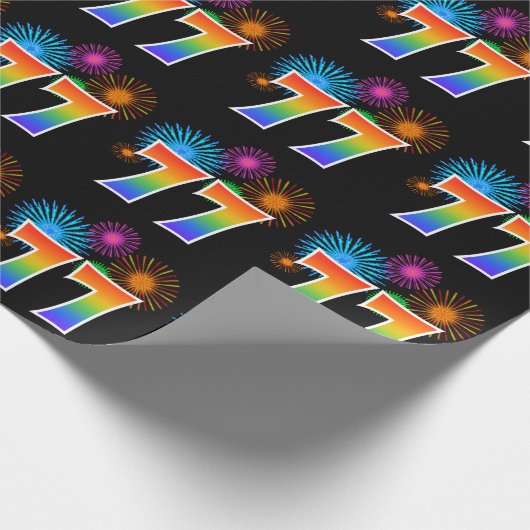 Leuk vuurwerk + regenboogpatroon "77" Evenementnum Cadeaupapier (Hoek)