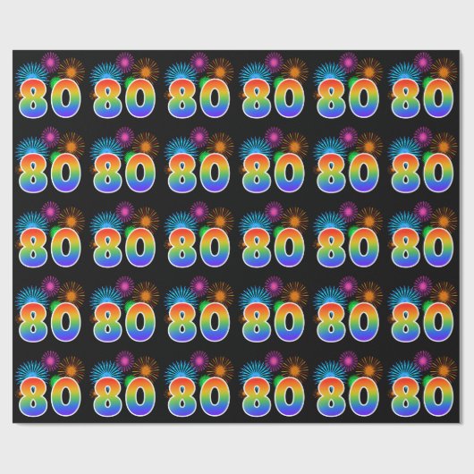 Leuk vuurwerk + regenboogpatroon "80" Evenementnum Cadeaupapier (Vlak)