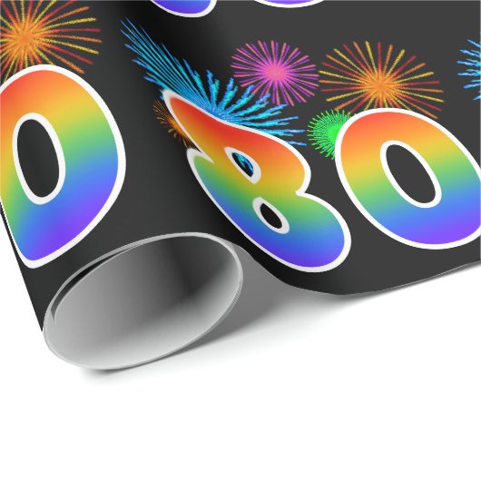 Leuk vuurwerk + regenboogpatroon "80" Evenementnum Cadeaupapier (Rol Hoek)