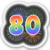 Leuk vuurwerk + regenboogpatroon "80" Event # Sticker (Voorkant)