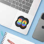 Leuk vuurwerk + regenboogpatroon "80" Event # Sticker (Laptop met iPhone)