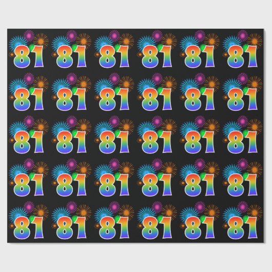 Leuk vuurwerk + regenboogpatroon "81" Evenementnum Cadeaupapier (Vlak)
