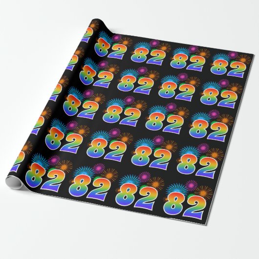Leuk vuurwerk + regenboogpatroon "82" Evenementnum Cadeaupapier (Uitgerold)