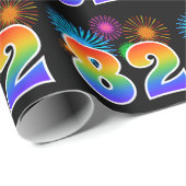 Leuk vuurwerk + regenboogpatroon "82" Evenementnum Cadeaupapier (Rol Hoek)