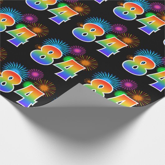 Leuk vuurwerk + regenboogpatroon "84" Evenementnum Cadeaupapier (Hoek)