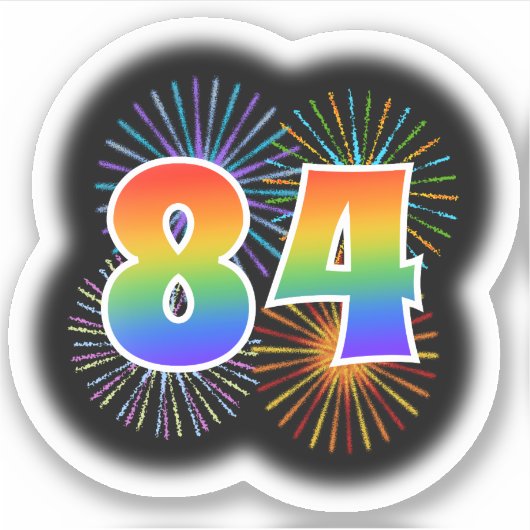 Leuk vuurwerk + regenboogpatroon "84" Event # Sticker (Voorkant)