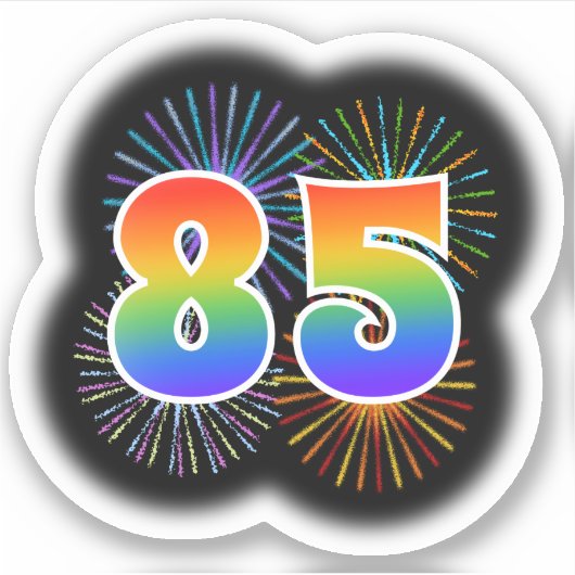 Leuk vuurwerk + regenboogpatroon "85" Event # Sticker (Voorkant)