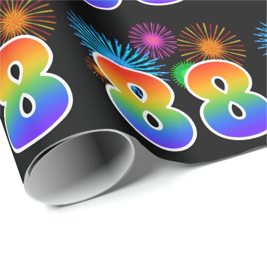 Leuk vuurwerk + regenboogpatroon "88" Evenementnum Cadeaupapier (Rol Hoek)