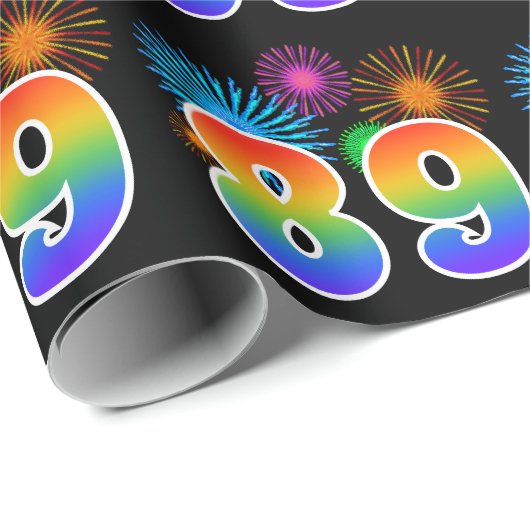 Leuk vuurwerk + regenboogpatroon "89" Evenementnum Cadeaupapier (Rol Hoek)