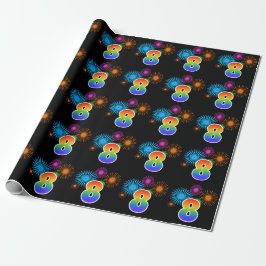 Leuk vuurwerk + regenboogpatroon "8" Evenementnumm Cadeaupapier