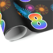 Leuk vuurwerk + regenboogpatroon "8" Evenementnumm Cadeaupapier (Rol Hoek)