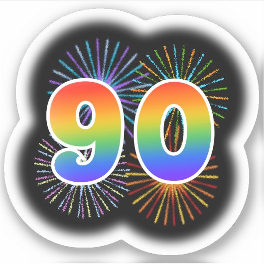 Leuk vuurwerk + regenboogpatroon "90" Event # Sticker (Voorkant)