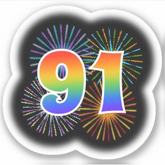 Leuk vuurwerk + regenboogpatroon "91" Event # Sticker (Voorkant)