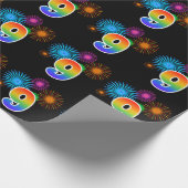 Leuk vuurwerk + regenboogpatroon "9" Evenementnumm Cadeaupapier (Hoek)