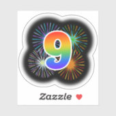 Leuk vuurwerk + regenboogpatroon "9" Event # Sticker (Vel)