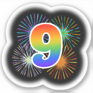 Leuk vuurwerk + regenboogpatroon "9" Event # Sticker