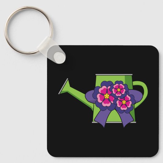 Leuk Watering Can met Bloemen Boeket Sleutelhanger (Voorkant)