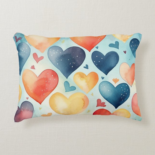 Leuk waterverf blauw hartenpatroon accent kussen (Voorkant)