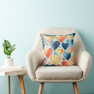 Leuk waterverf blauw hartenpatroon kussen