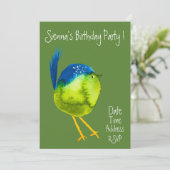 Leuk waterverf vogelkleurrijk verjaardagsfeestje kaart (Staand voorkant)