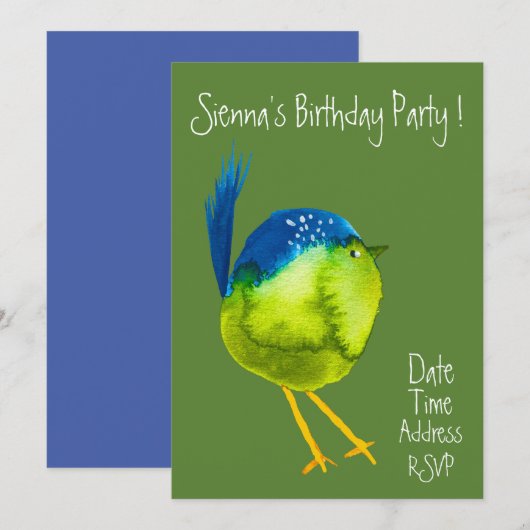 Leuk waterverf vogelkleurrijk verjaardagsfeestje kaart (Voorkant / Achterkant)