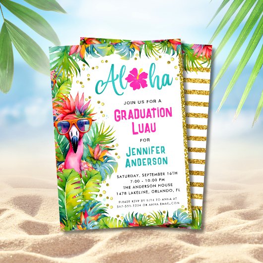 Leuk weelderig tropisch Afstuderen Luau Party Kaart