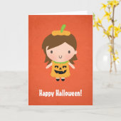 Leuk Weinig Meisje Kinder Halloween van de Pompoen Kaart (Gele Bloem)