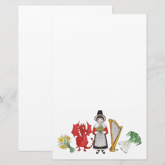 Leuk Welsh kostuum en emblemen op Blue Notepaper Briefpapier (Voorkant / Achterkant)
