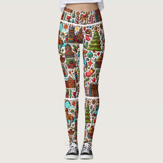 Leuk Western Patroon Kerst Leggings (Voorkant)