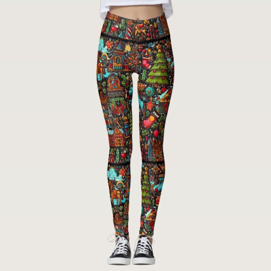 Leuk Western Patroon Kerst Leggings (Voorkant)