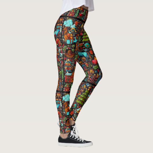 Leuk Western Patroon Kerst Leggings (Rechts)