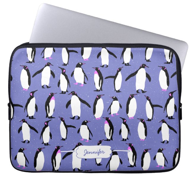 Leuk winter pinguïn patroon laptop sleeve (Voorkant)