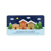 Leuk Winter Village Sneeuwman Kerstmis adreslabel Etiket (Voorkant)