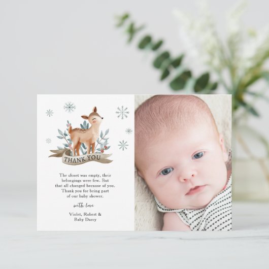 Leuk winterhert Baby shower Bedankkaart (Staand voorkant)