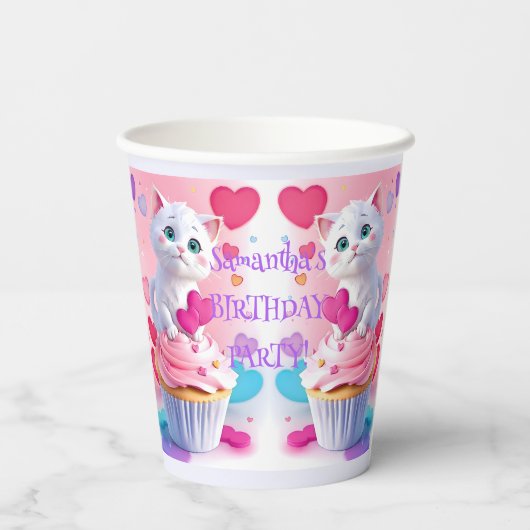 Leuk wit Kat & Cupcake Girly Verjaardagsfeestje Papieren Bekers