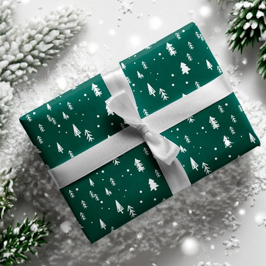 Leuk wit kerstboom patroon inpakpapier vel