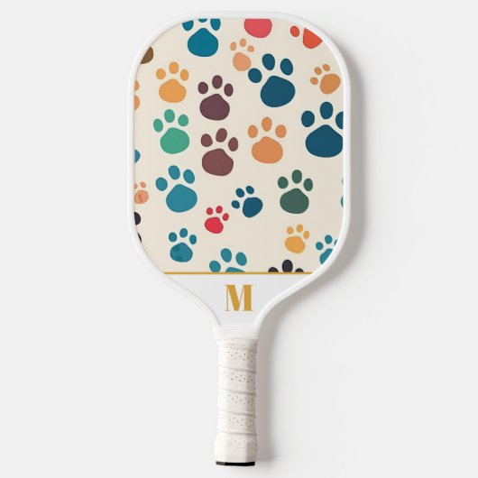 Leuk wit kleurrijk monogram hondenpoopatroon pickleball paddle (Achterkant)