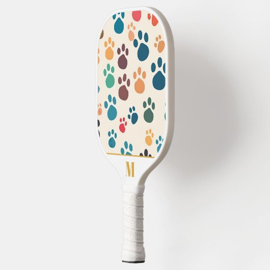 Leuk wit kleurrijk monogram hondenpoopatroon pickleball paddle (Links)