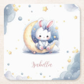 Leuk wit konijntje zittend op de maan kartonnen onderzetters (Voorkant)