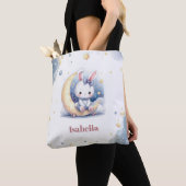 Leuk wit konijntje zittend op de maan tote bag (Dichtbij)