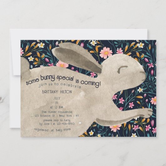 Leuk Woodland Bunny Floral Baby shower Kaart (Voorkant)