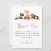 Leuk Woodland Dierlijk Roze Baby shower Bedankkaart (Voorkant)