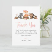 Leuk Woodland Dierlijk Roze Baby shower Bedankkaart (Staand voorkant)