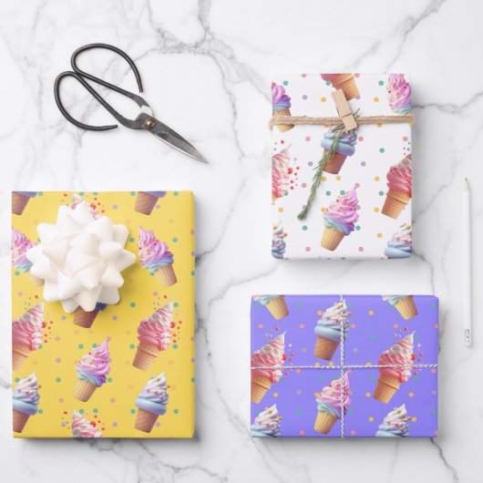 Leuk zacht serveer ijs party design inpakpapier vel (Voorkant)