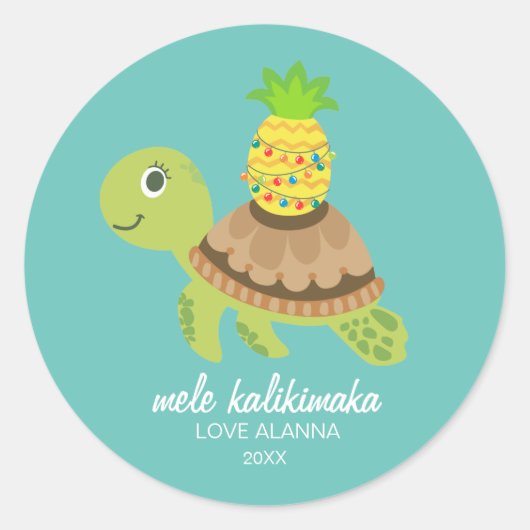 Leuk Zee Schildpad Kerst Ronde Sticker (Voorkant)